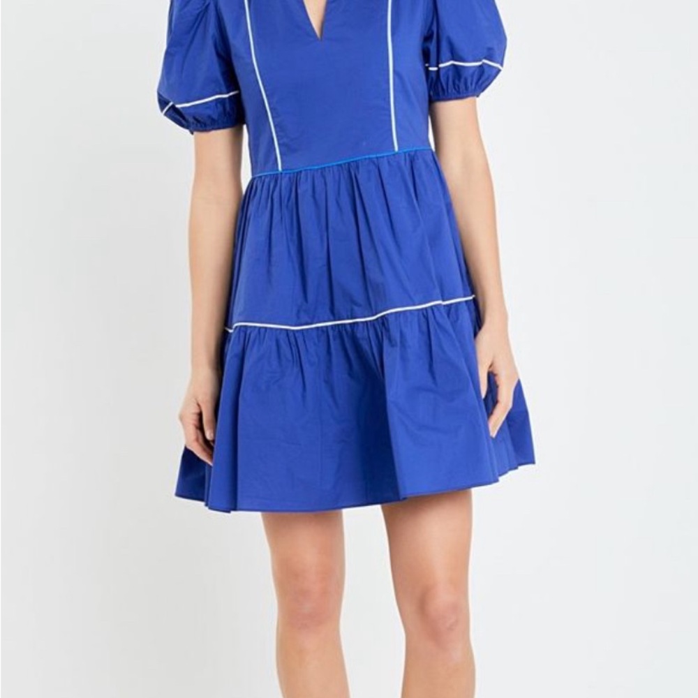 English Factory Blue Puff Sleeve Dress
